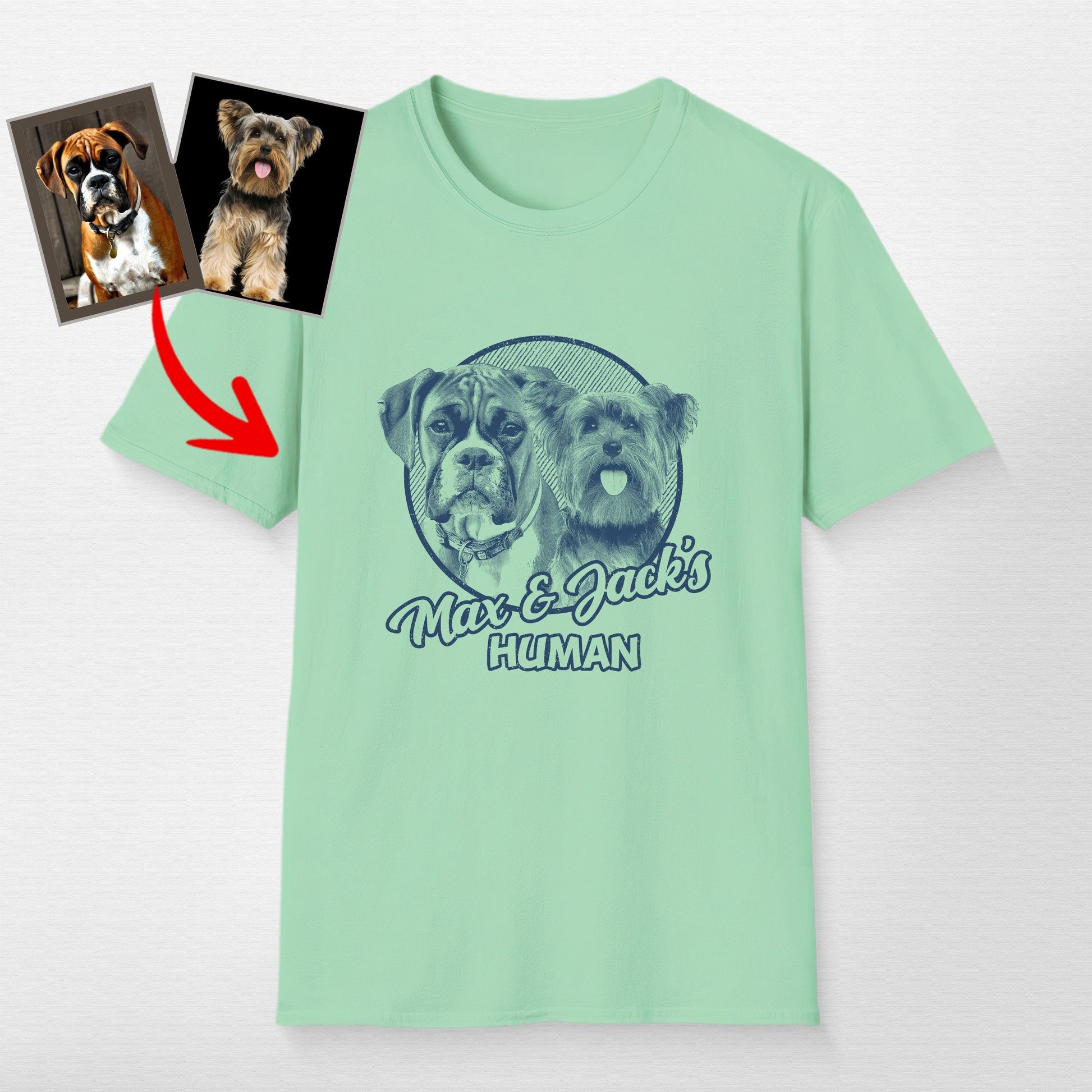 Personalized Dogface Unisex Softstyle T-Shirt, custom pet portrait gift for pet lovers (view 12)
