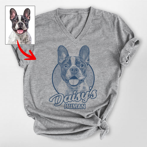 Personalized Dogface Unisex V-Neck Shirt, custom pet portrait gift for pet lovers