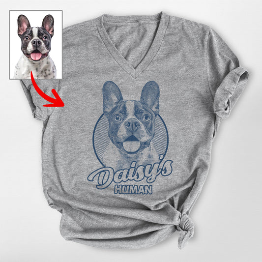 Personalized Dogface Unisex V-Neck Shirt, custom pet portrait gift for pet lovers