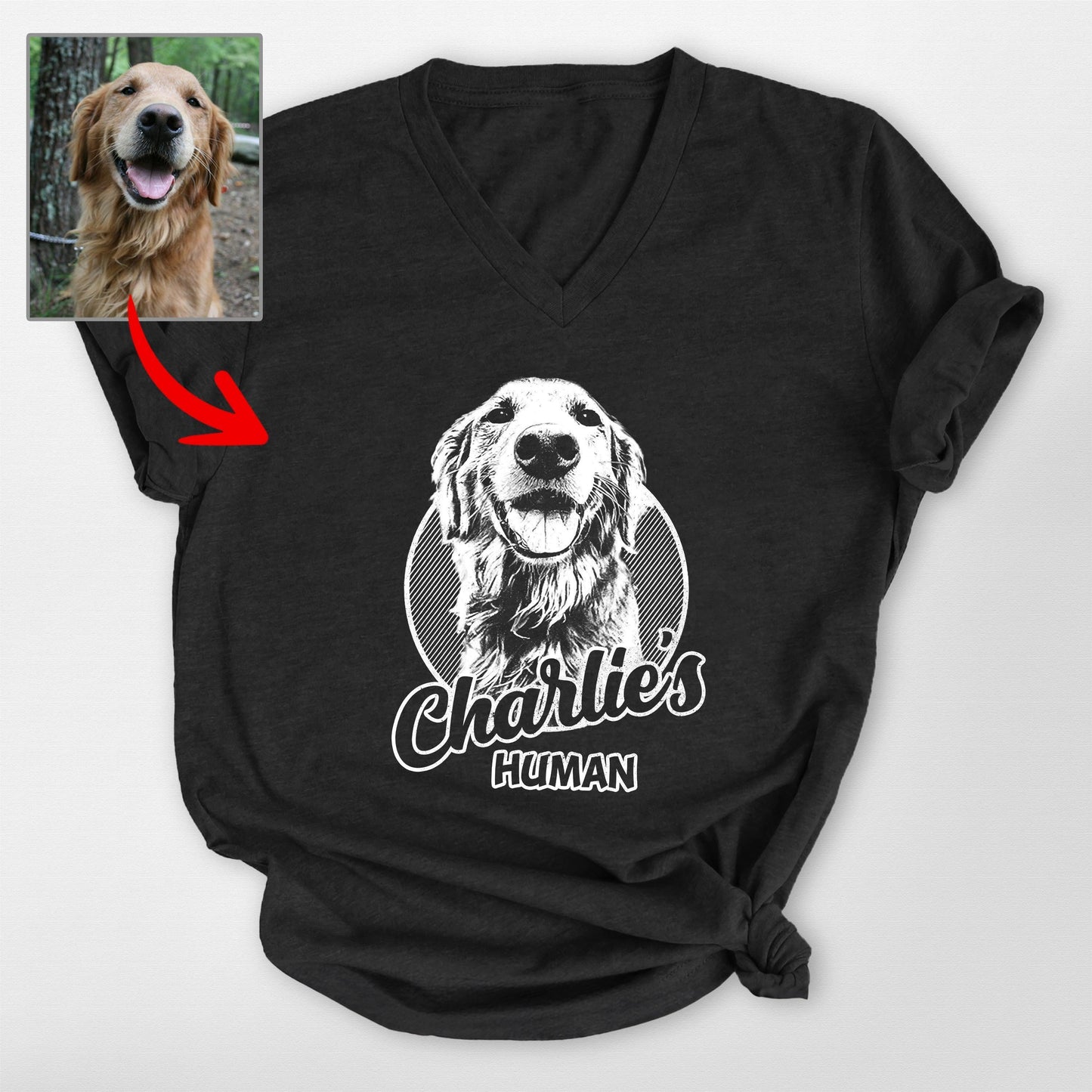 Personalized Dogface Unisex V-Neck Shirt, custom pet portrait gift for pet lovers (view 2)