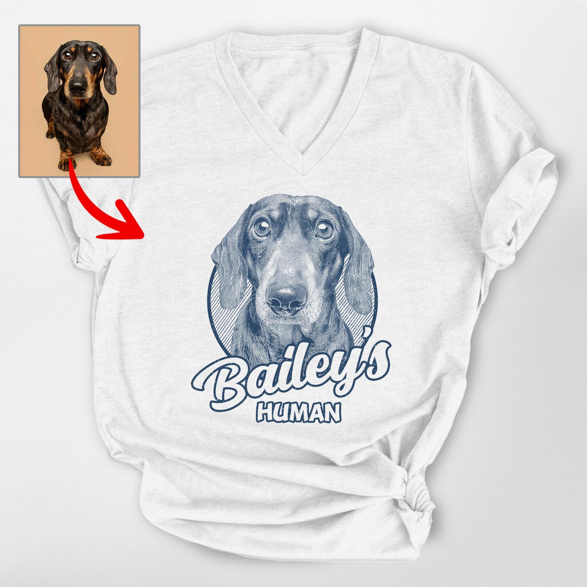 Personalized Dogface Unisex V-Neck Shirt, custom pet portrait gift for pet lovers (view 4)