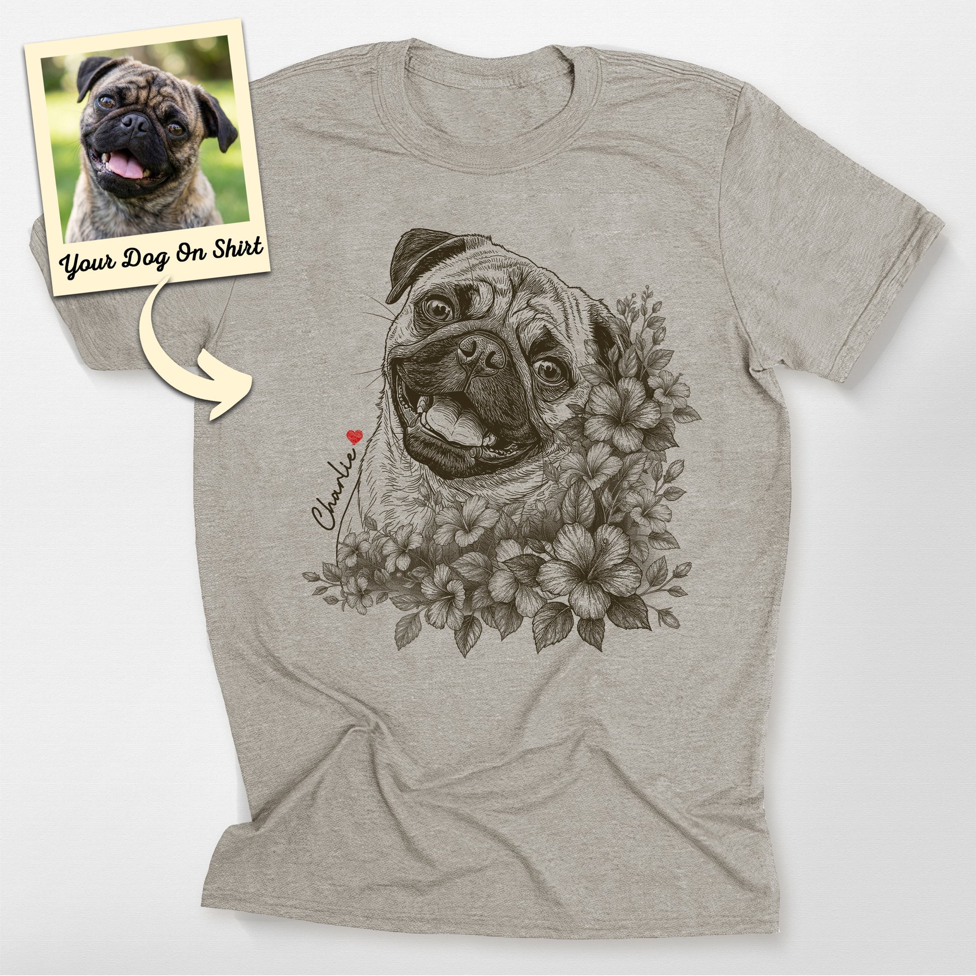 Personalized Floral Pug Life T-Shirt (view 3)