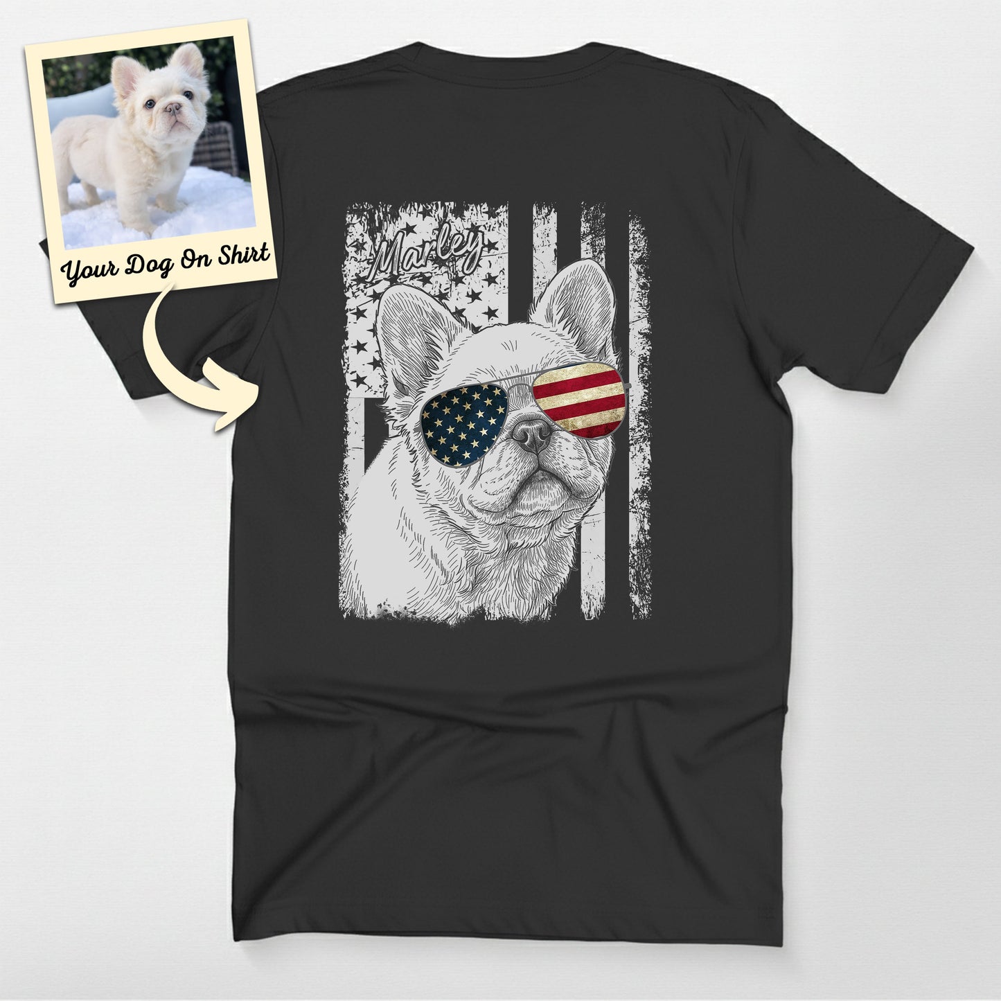 Personalized French Bulldog Shirt Patriotic Bella, custom pet portrait gift for pet lovers (view 2)
