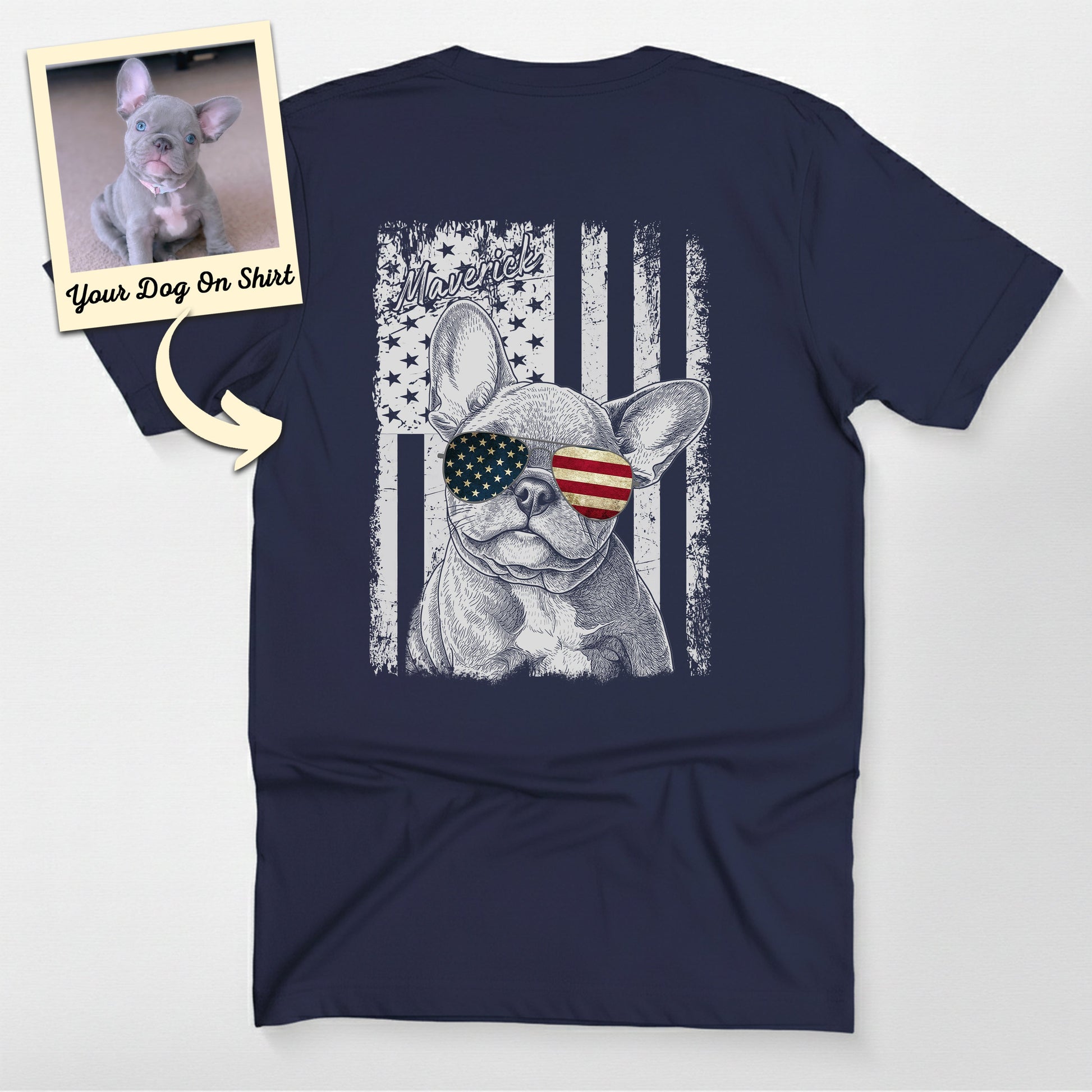 Personalized French Bulldog Shirt Patriotic Bella, custom pet portrait gift for pet lovers (view 3)