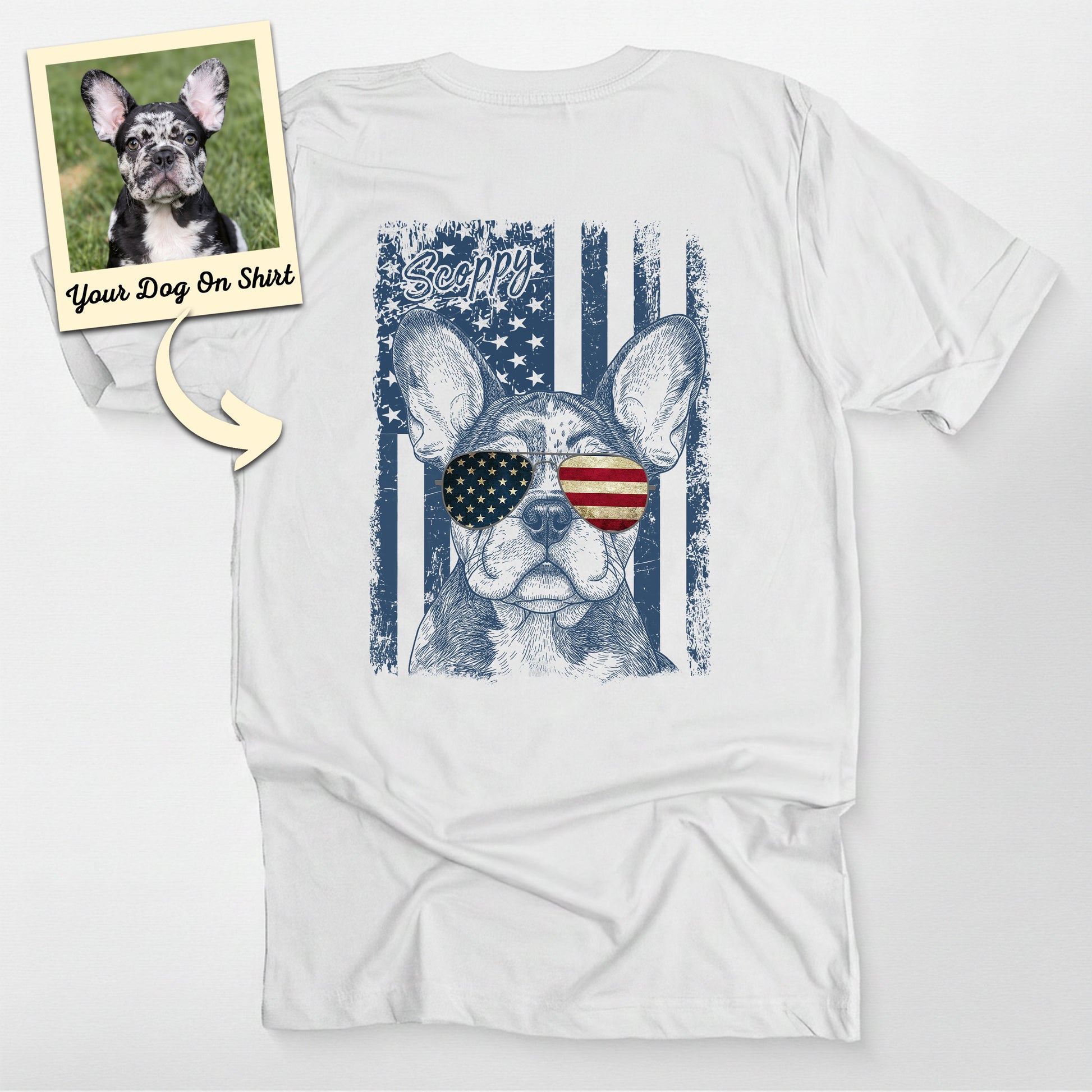 Personalized French Bulldog Shirt Patriotic Bella, custom pet portrait gift for pet lovers (view 4)