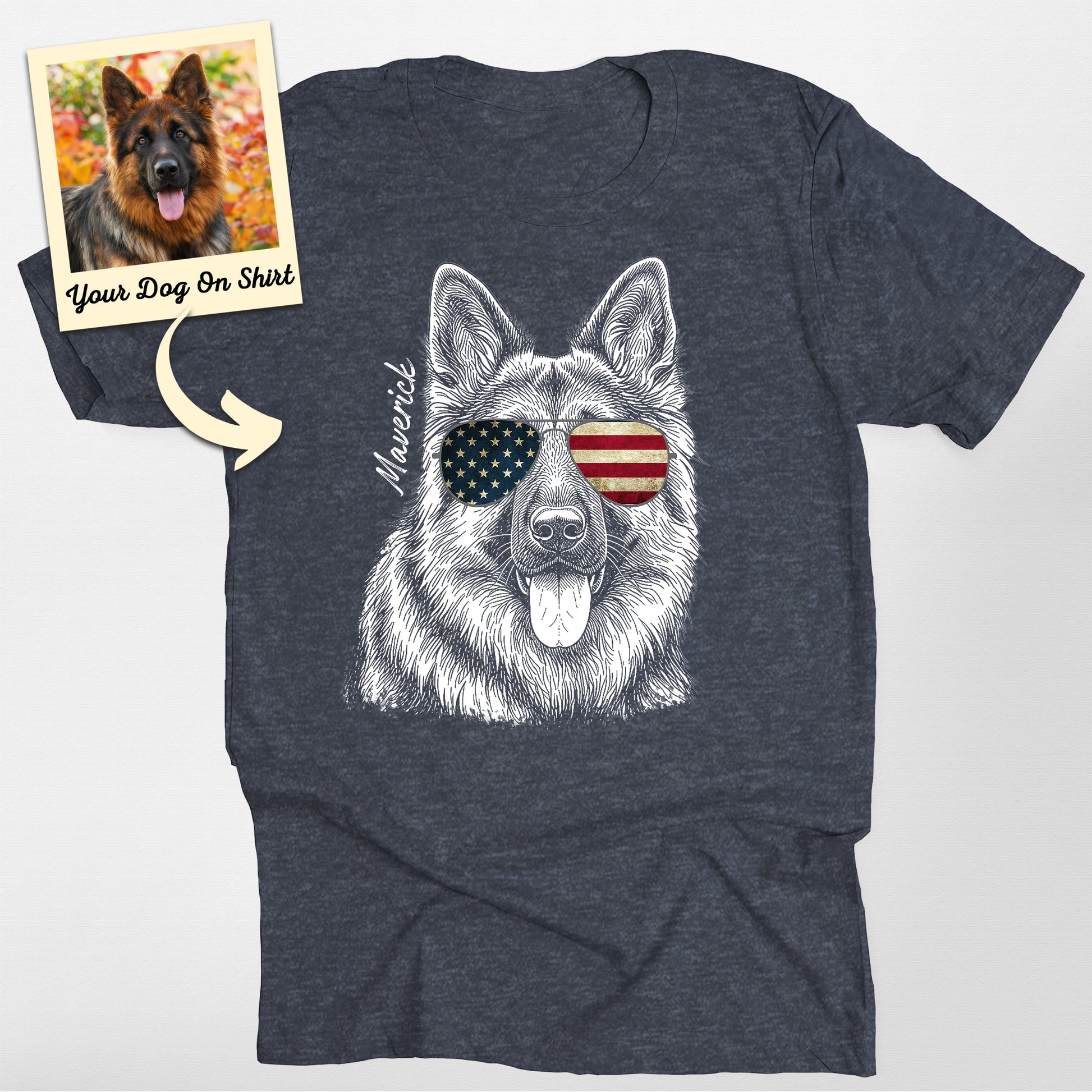 Personalized German Shepherd Dog Shirt American Fl, custom pet portrait gift for pet lovers (view 4)