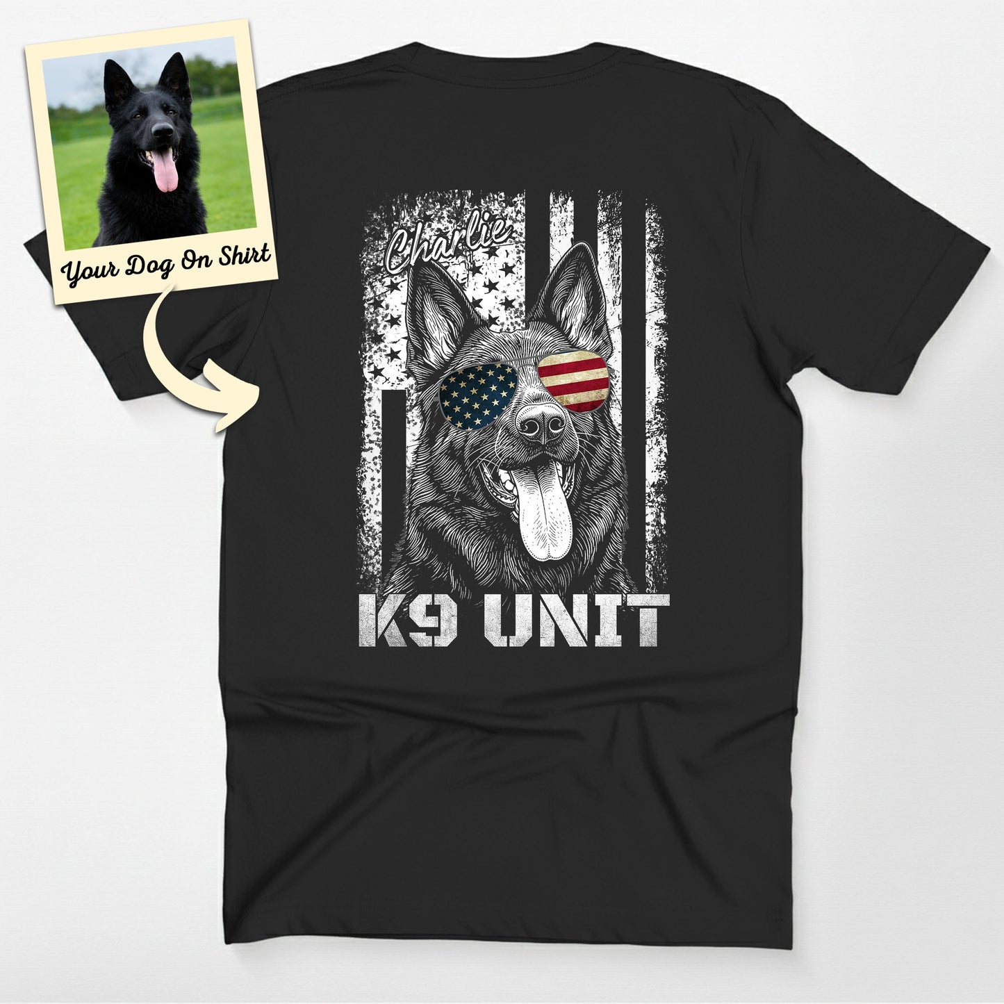 Personalized K9 Unit American Flag Unisex T-Shirt (view 2)