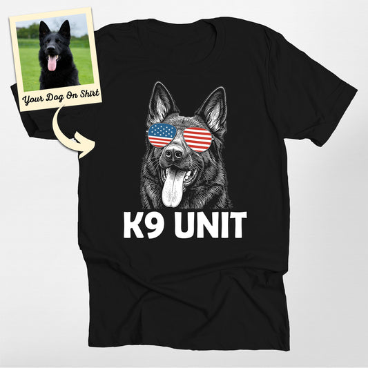 Personalized K9 Unit Handler Police Dog Unisex T-Shirt, custom pet portrait gift for pet lovers