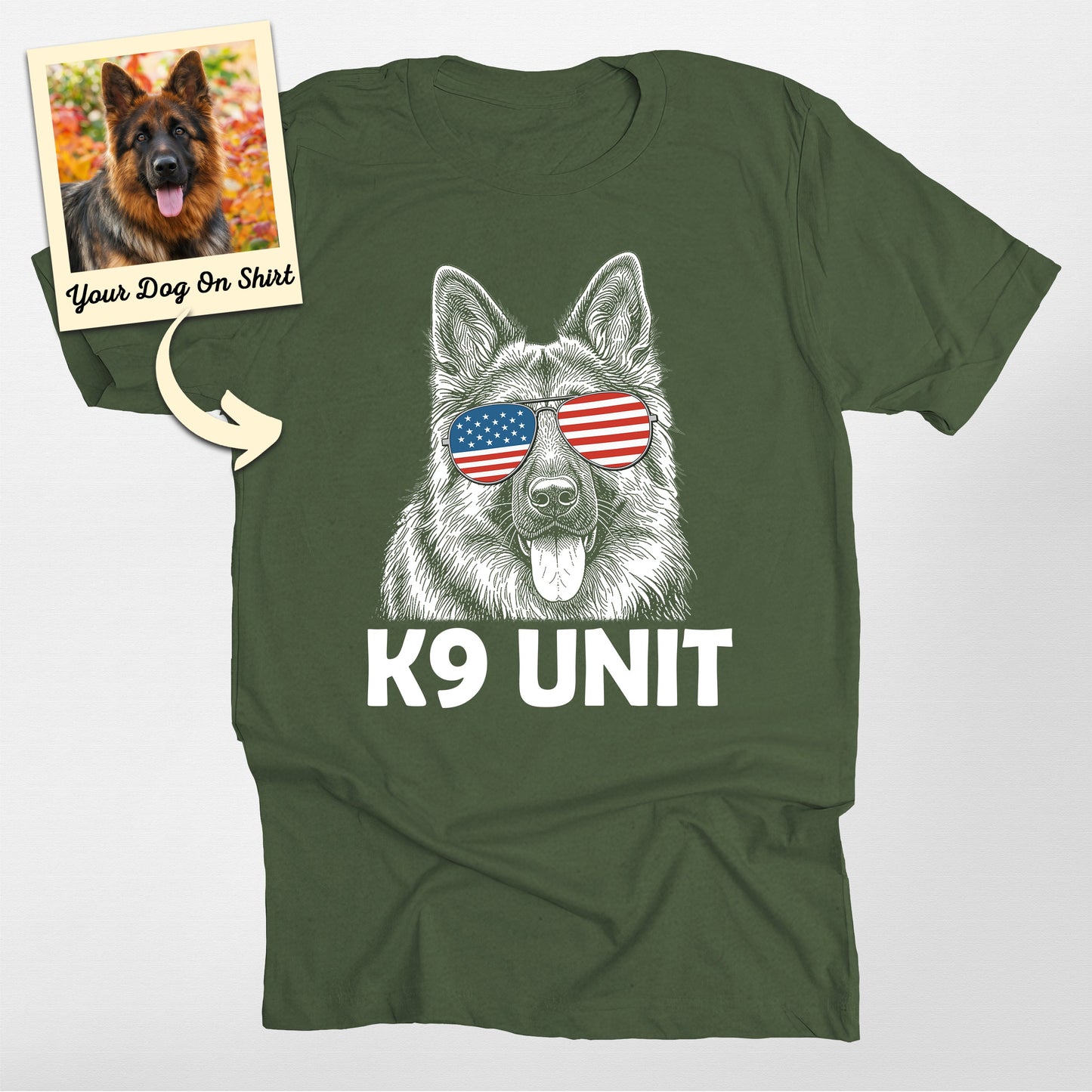 Personalized K9 Unit Handler Police Dog Unisex T-Shirt, custom pet portrait gift for pet lovers (view 4)