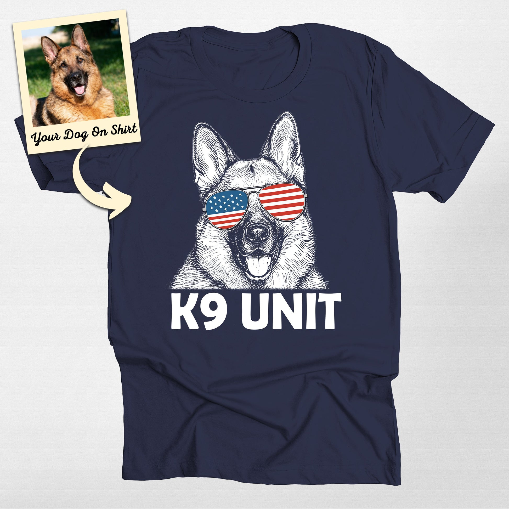 Personalized K9 Unit Handler Police Dog Unisex T-Shirt, custom pet portrait gift for pet lovers (view 5)
