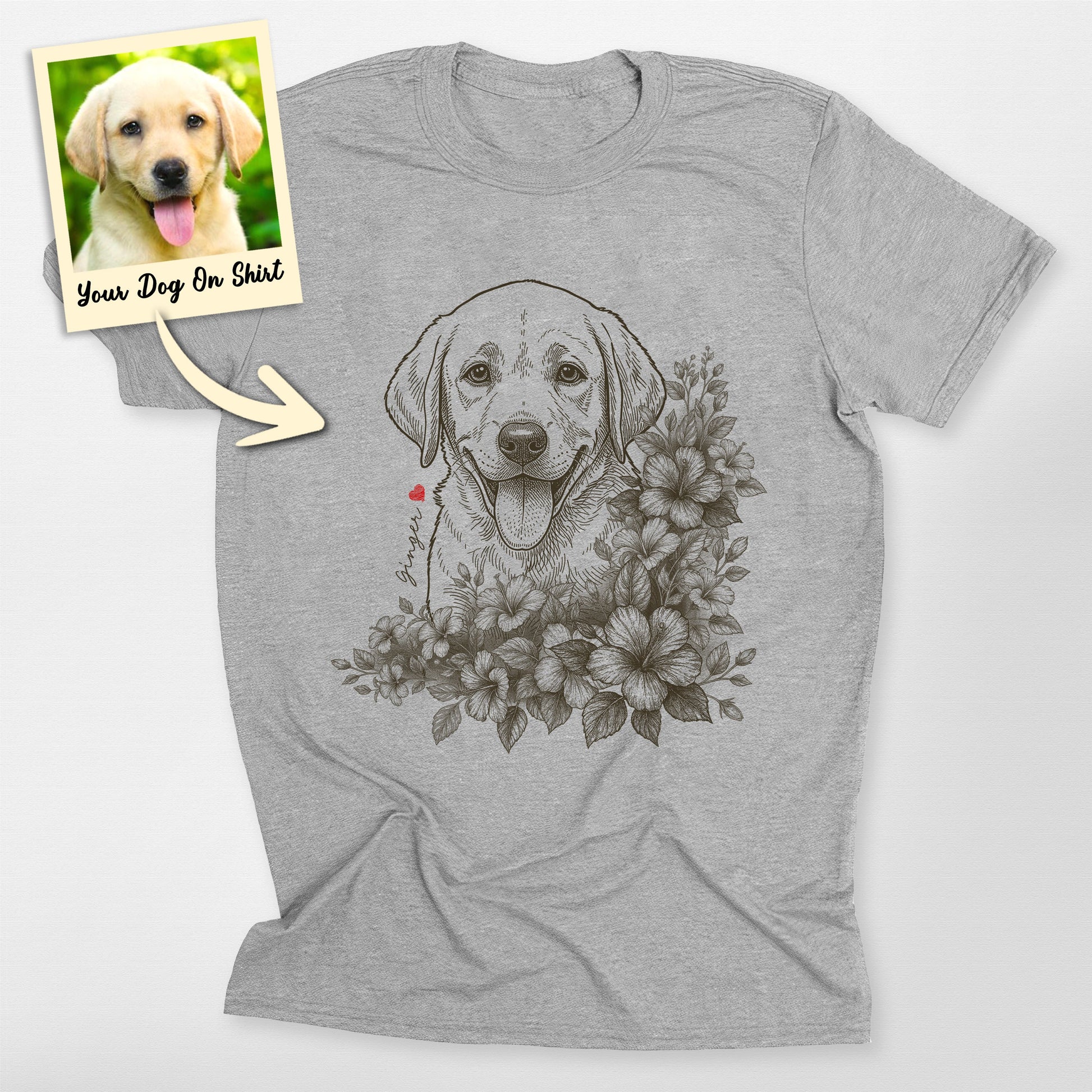 Personalized Lab Dog Shirt Flower Bella Canvas, custom pet portrait gift for pet lovers