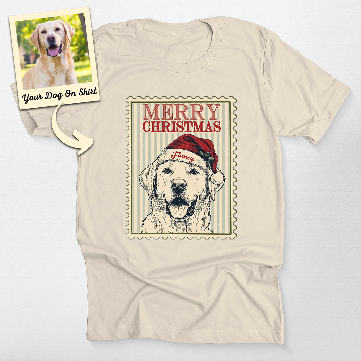 Personalized Merry Xmas Stamp Dogface T-Shirt, custom pet portrait gift for pet lovers (view 5)