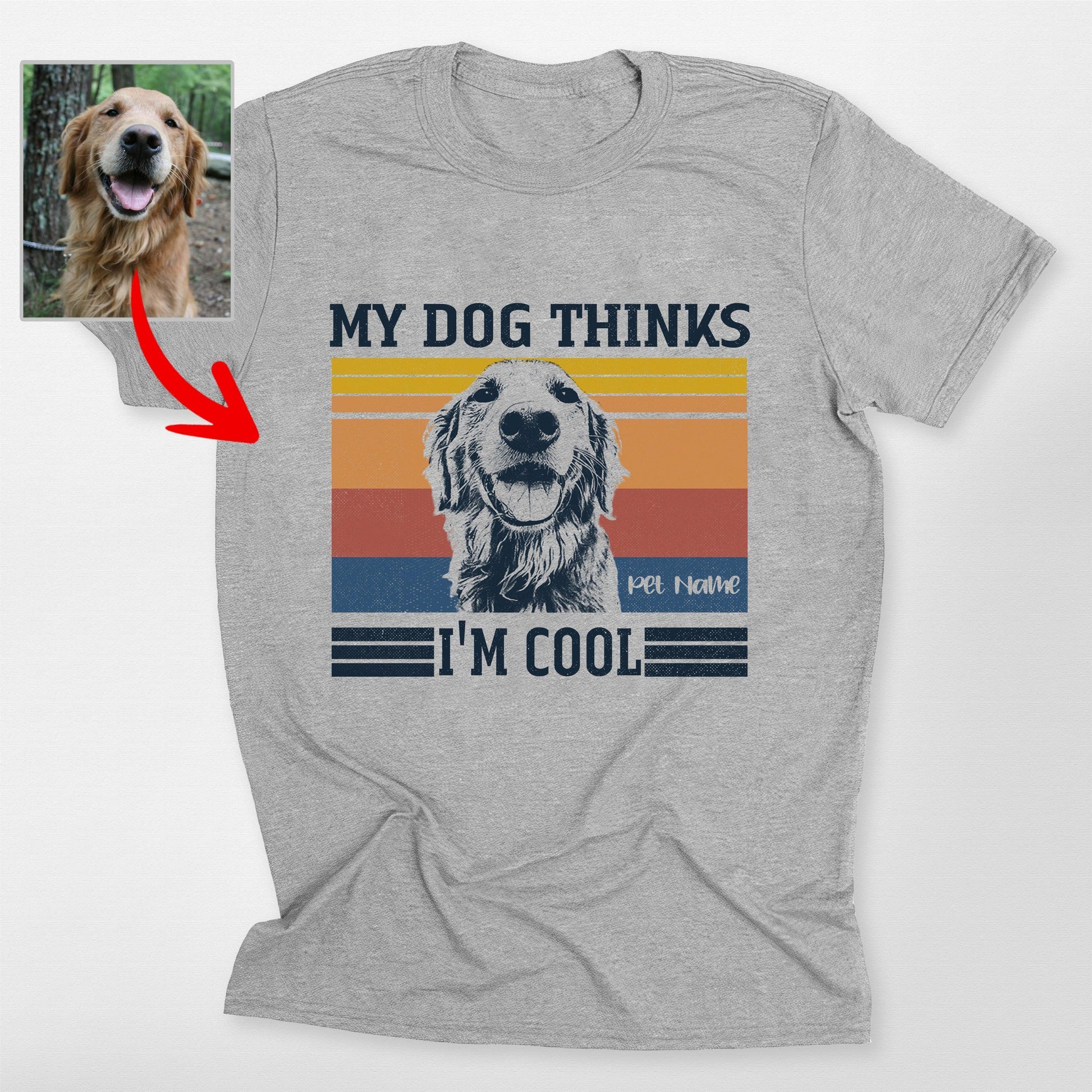 Personalized my Dog Thinks I'm Cool T-Shirt for Hu, custom pet portrait gift for pet lovers