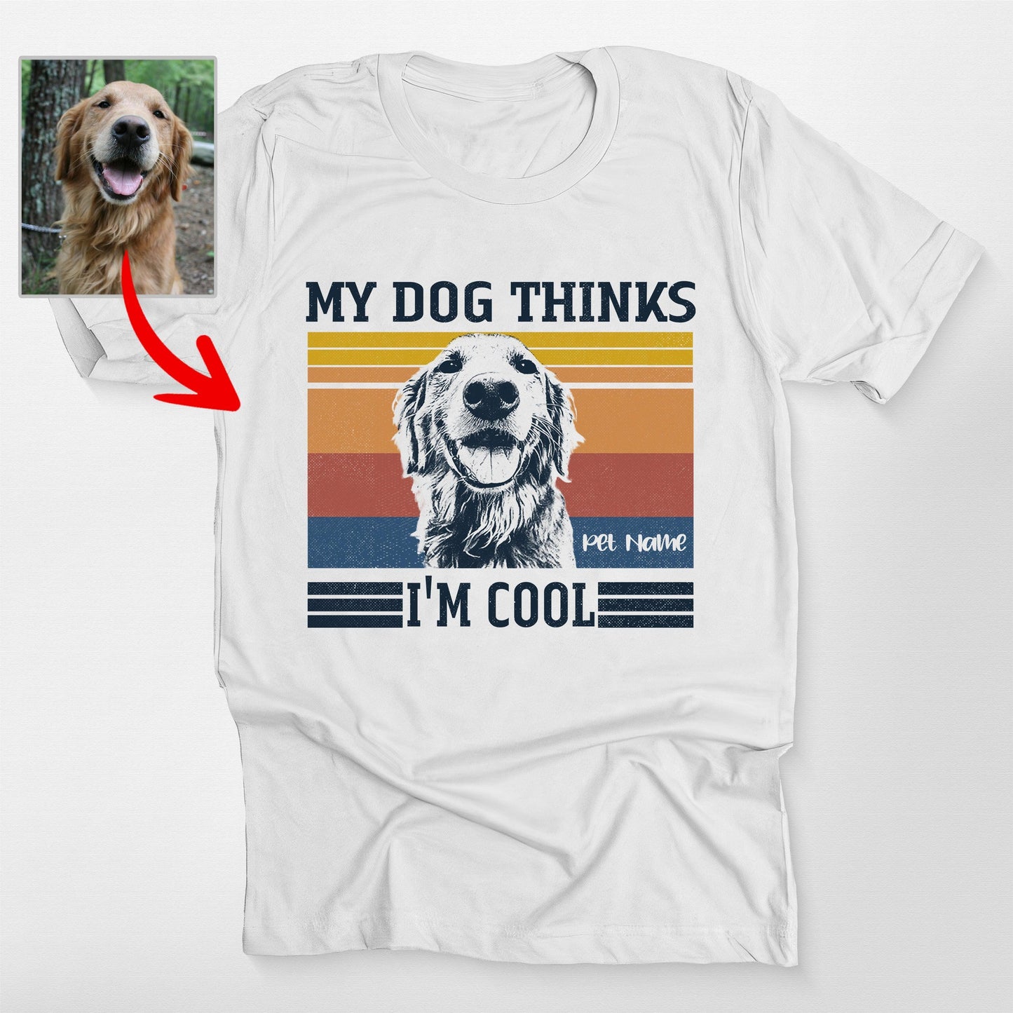 Personalized my Dog Thinks I'm Cool T-Shirt for Hu, custom pet portrait gift for pet lovers (view 5)