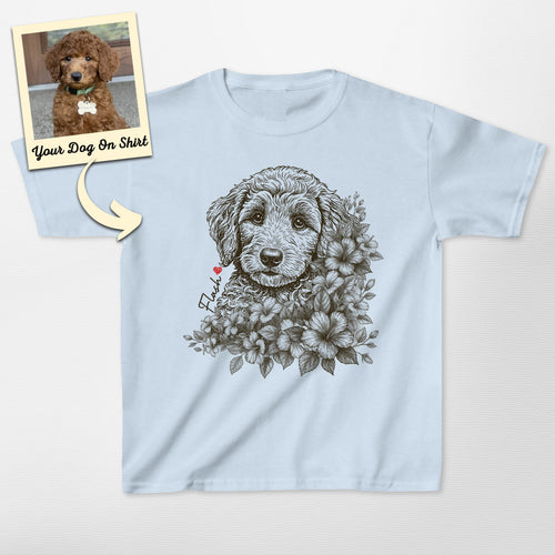 Personalized Poodle Kid Shirt Floral Portrait Gild