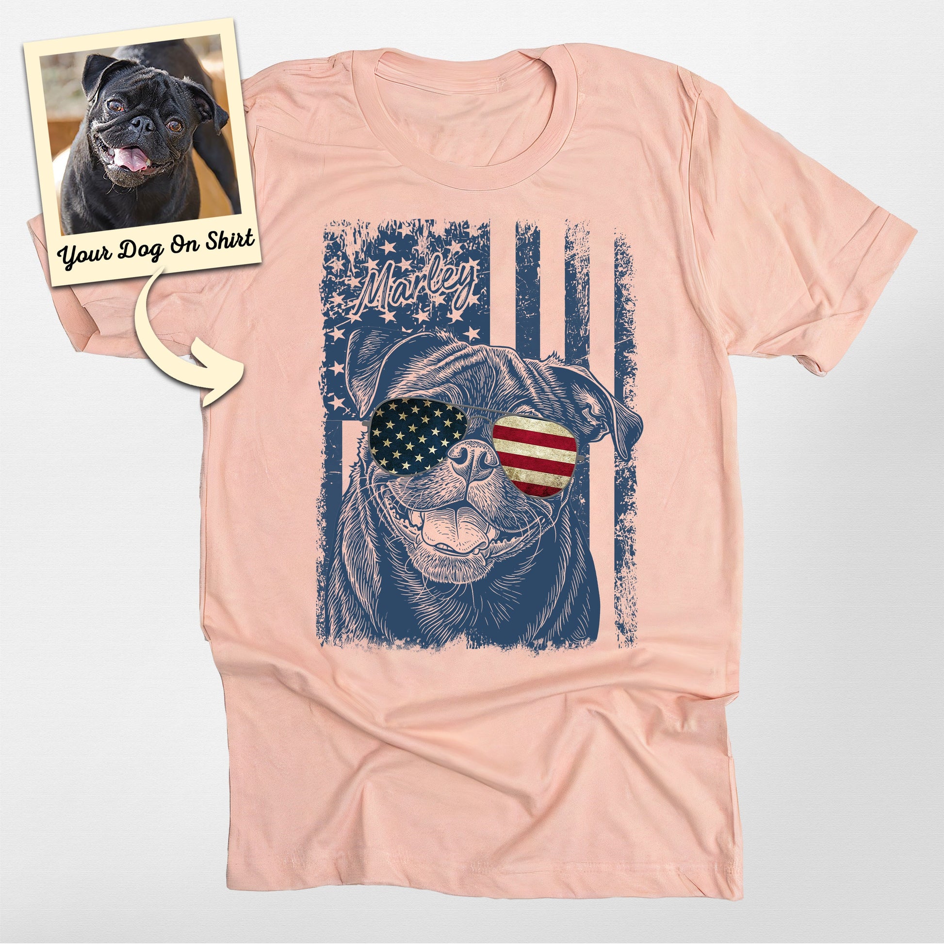 Personalized Pug Dog 4th of July America Flag Unis, custom pet portrait gift for pet lovers (view 3)