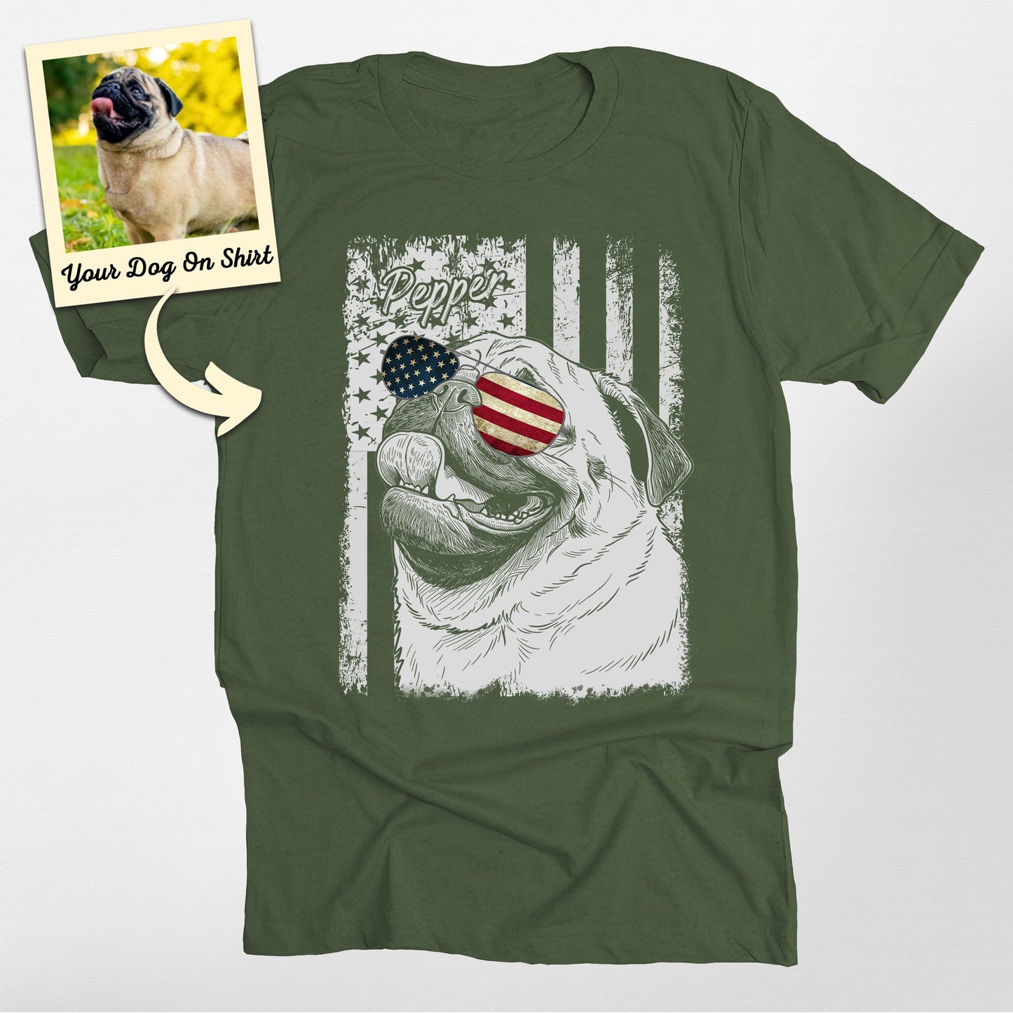 Personalized Pug Dog 4th of July America Flag Unis, custom pet portrait gift for pet lovers (view 4)