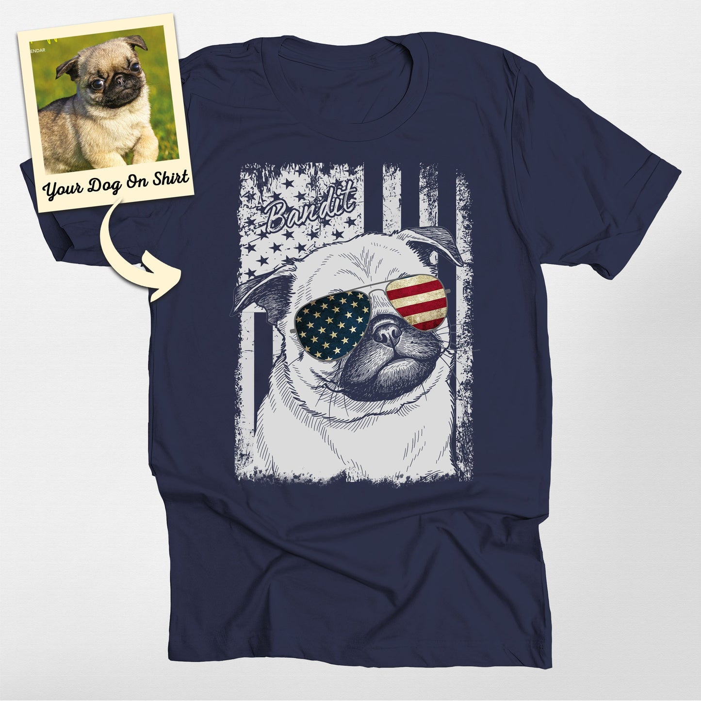 Personalized Pug Dog 4th of July America Flag Unis, custom pet portrait gift for pet lovers (view 5)