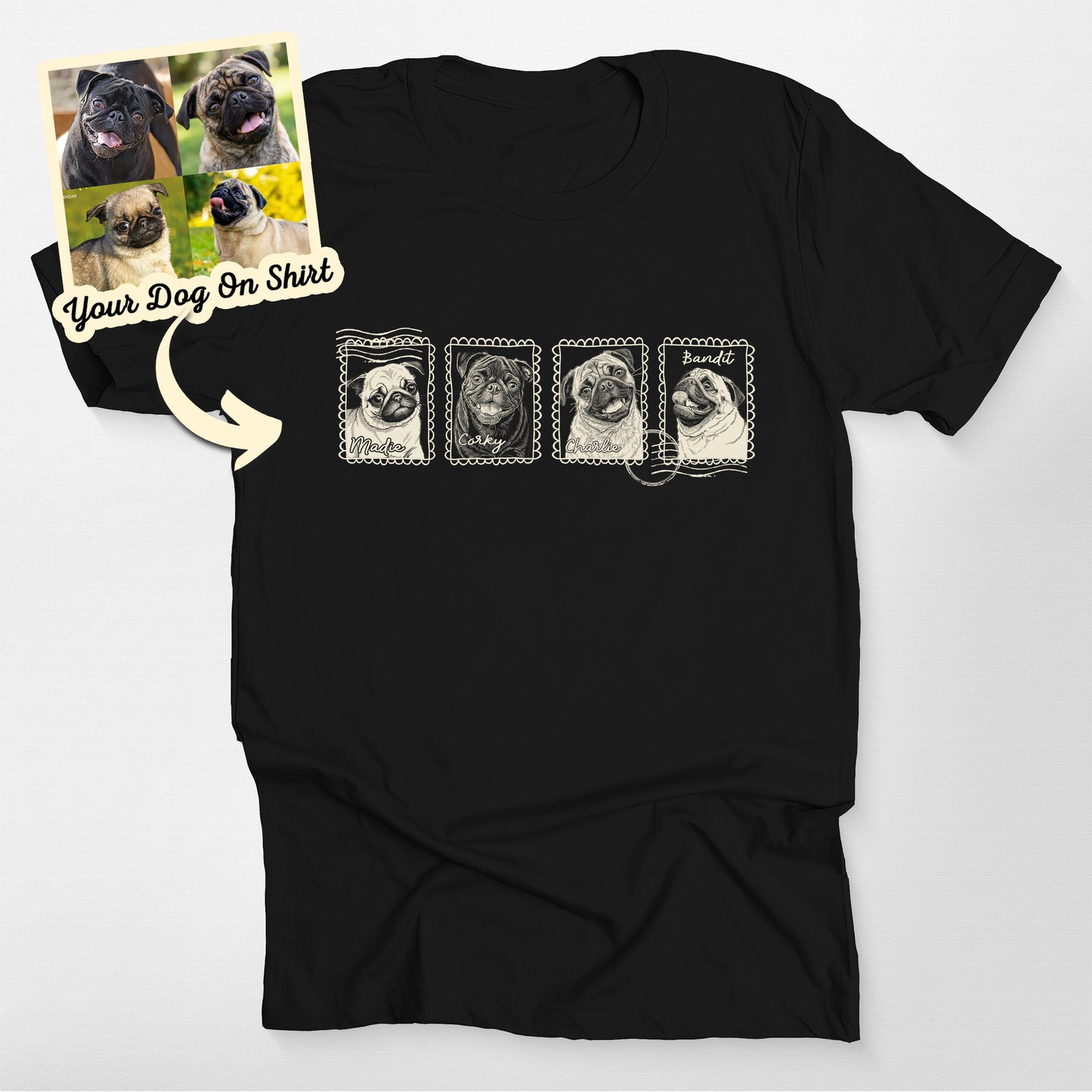Personalized Pug Stamp Frame T-Shirt (view 2)