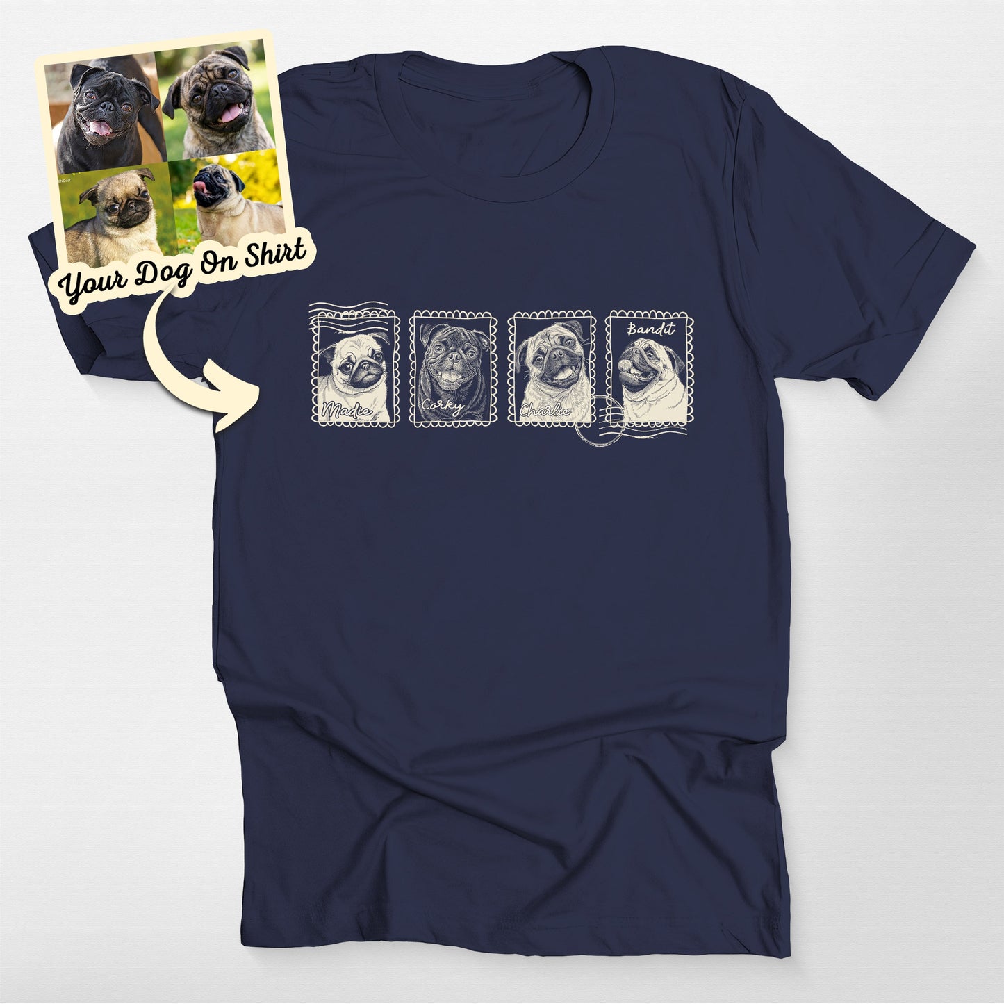 Personalized Pug Stamp Frame T-Shirt (view 5)