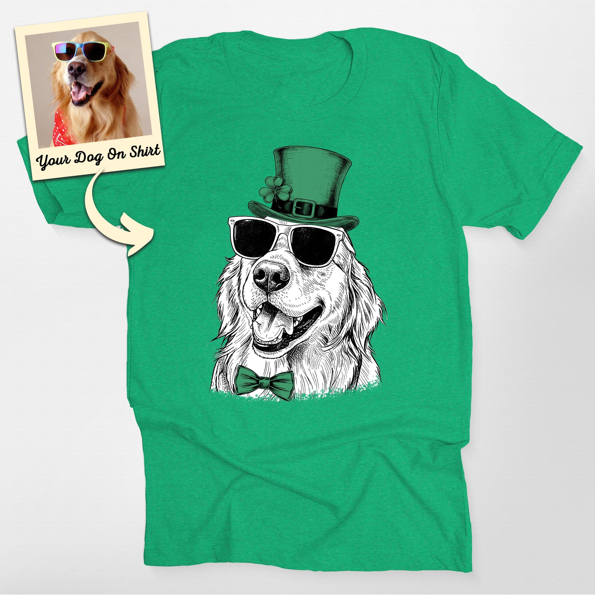 Personalized St. Patrick's Day Golden Dogface T-Shirt, custom pet portrait gift for pet lovers (view 2)