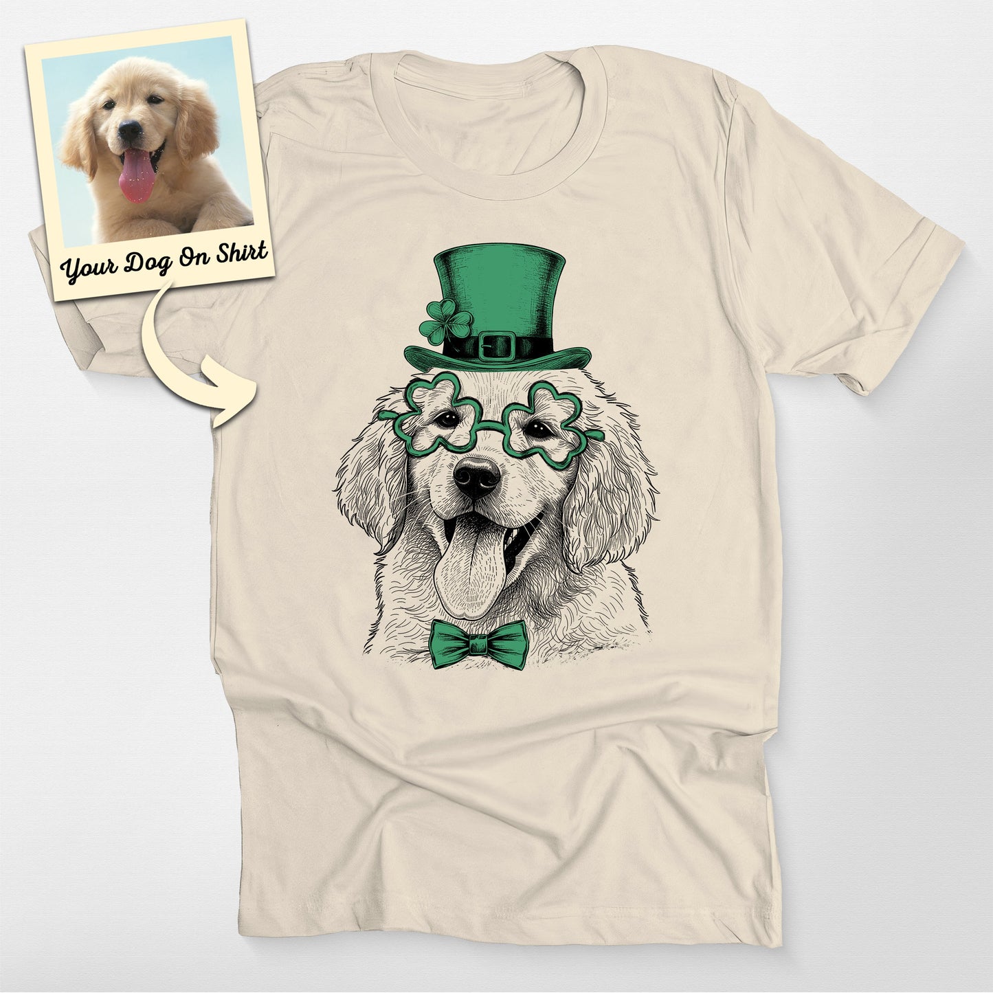 Personalized St. Patrick's Day Golden Dogface T-Shirt, custom pet portrait gift for pet lovers (view 4)