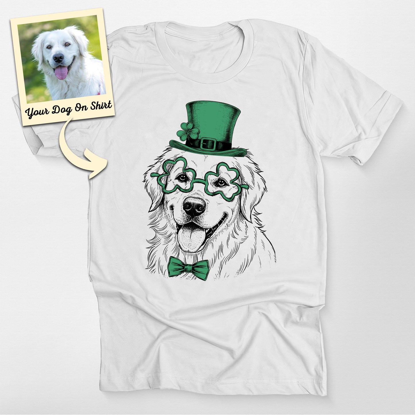 Personalized St. Patrick's Day Golden Dogface T-Shirt, custom pet portrait gift for pet lovers (view 5)