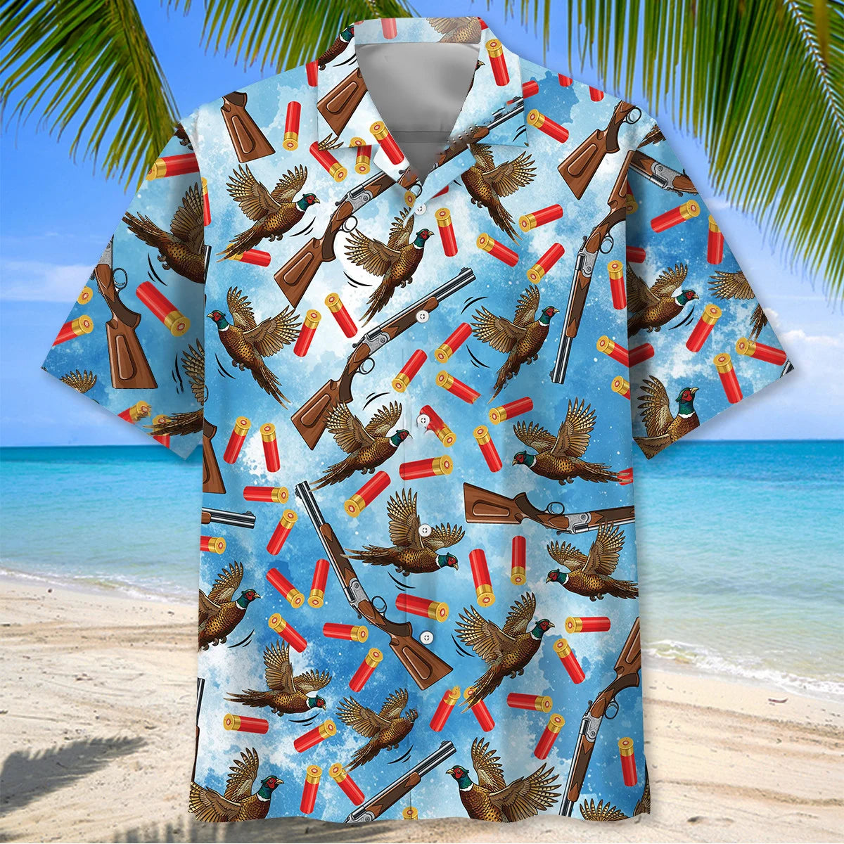 Pheasant Hunting Blue Hawaiian Shirt, custom shirt gift for men