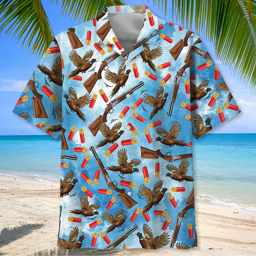 Pheasant Hunting Blue Hawaiian Shirt, custom shirt gift for men