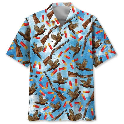 Pheasant Hunting Blue Hawaiian Shirt, custom shirt gift for men (view 2)