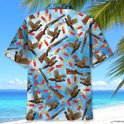 Pheasant Hunting Blue Hawaiian Shirt, custom shirt gift for men (view 3)