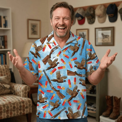Pheasant Hunting Blue Hawaiian Shirt, custom shirt gift for men (view 5)