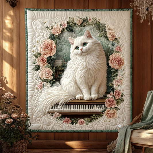 Piano Rose Cat Quilt Blanket