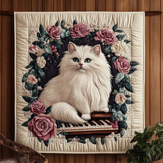 Piano Rose Cat Quilt Blanket