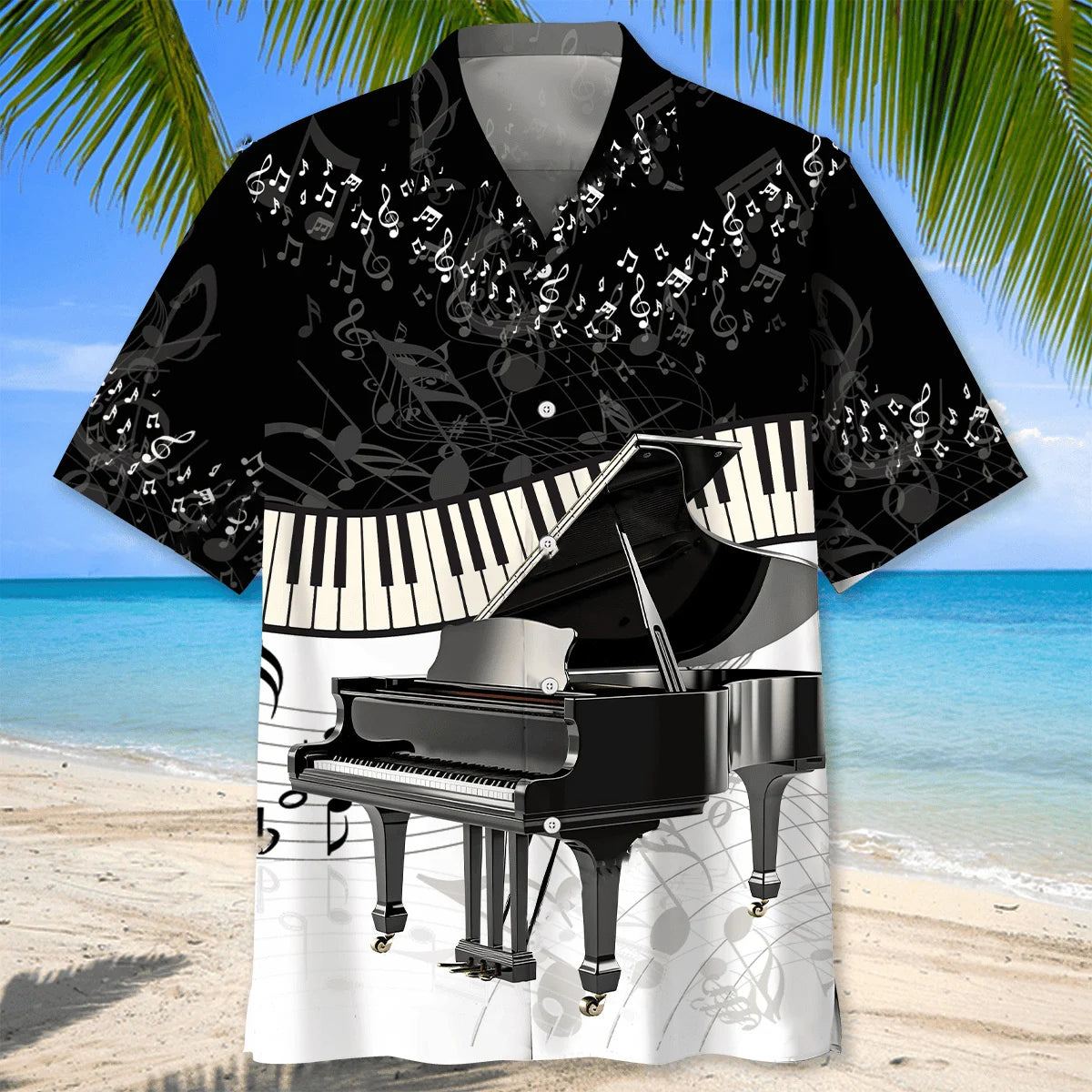Piano Black White Hawaiian Shirt, custom shirt gift for men