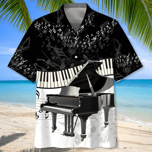 Piano Black White Hawaiian Shirt, custom shirt gift for men
