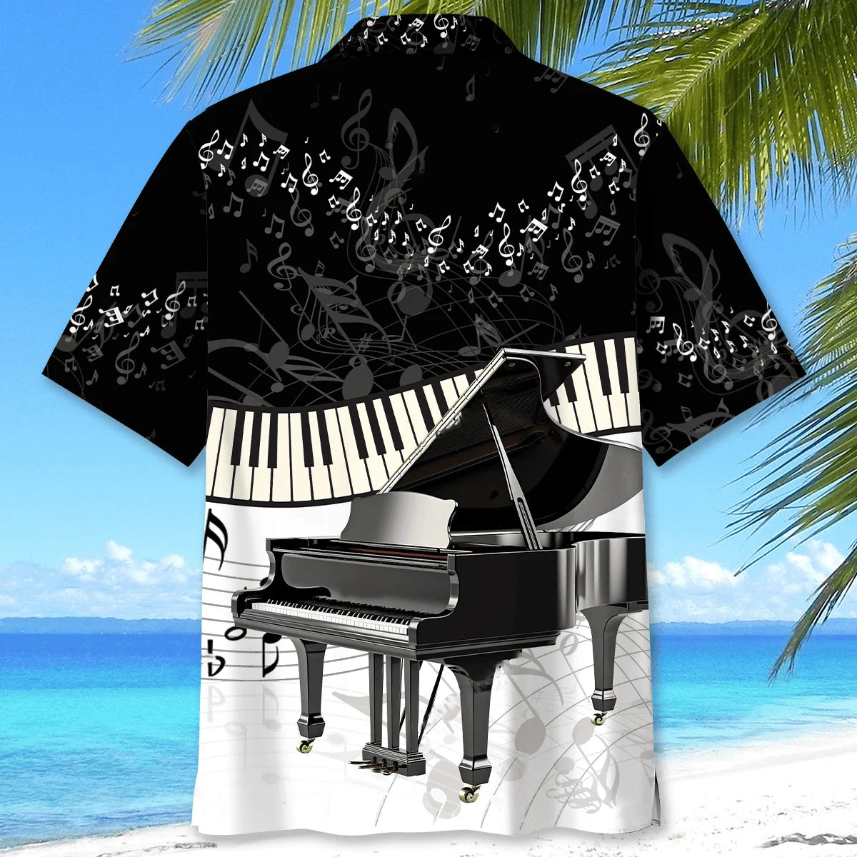Piano Black White Hawaiian Shirt, custom shirt gift for men (view 3)