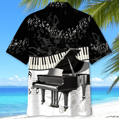 Piano Black White Hawaiian Shirt, custom shirt gift for men (view 3)