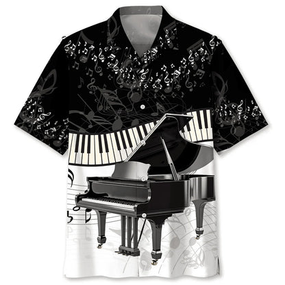 Piano Black White Hawaiian Shirt, custom shirt gift for men (view 4)