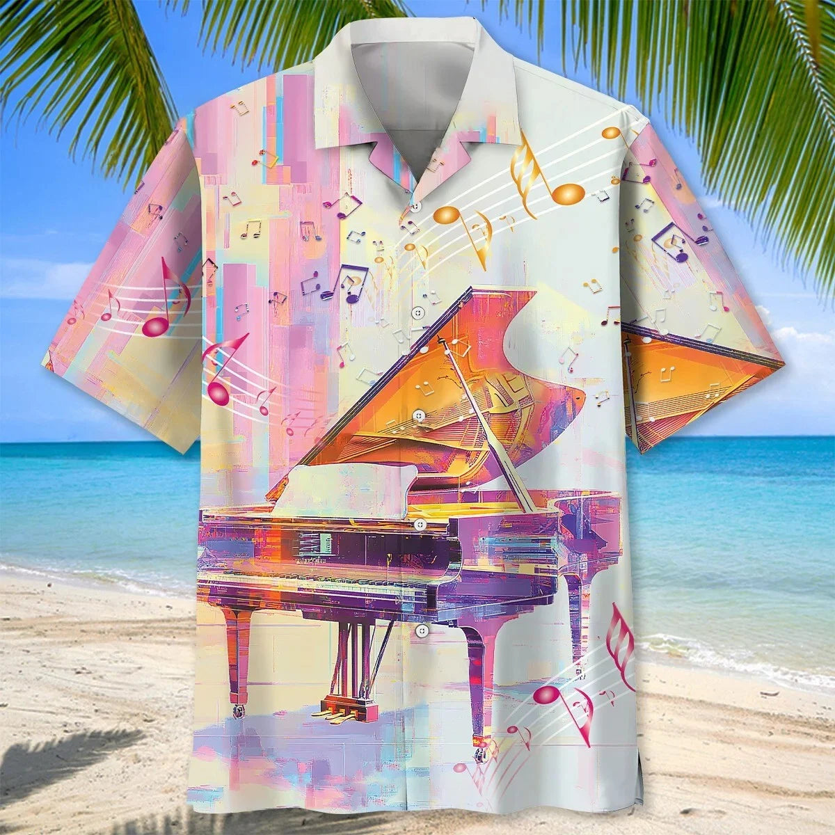 Piano Glitch Art Hawaiian Shirt, custom shirt gift for men