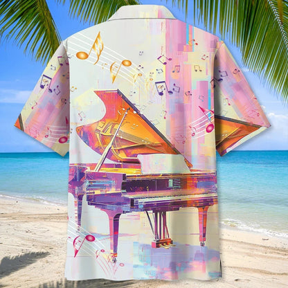 Piano Glitch Art Hawaiian Shirt, custom shirt gift for men (view 2)