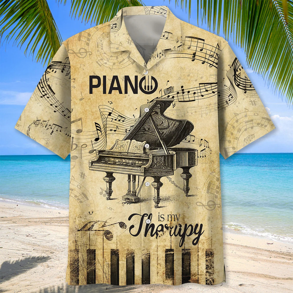 Piano is my Therapy Hawaiian Shirt, custom shirt gift for men (view 2)