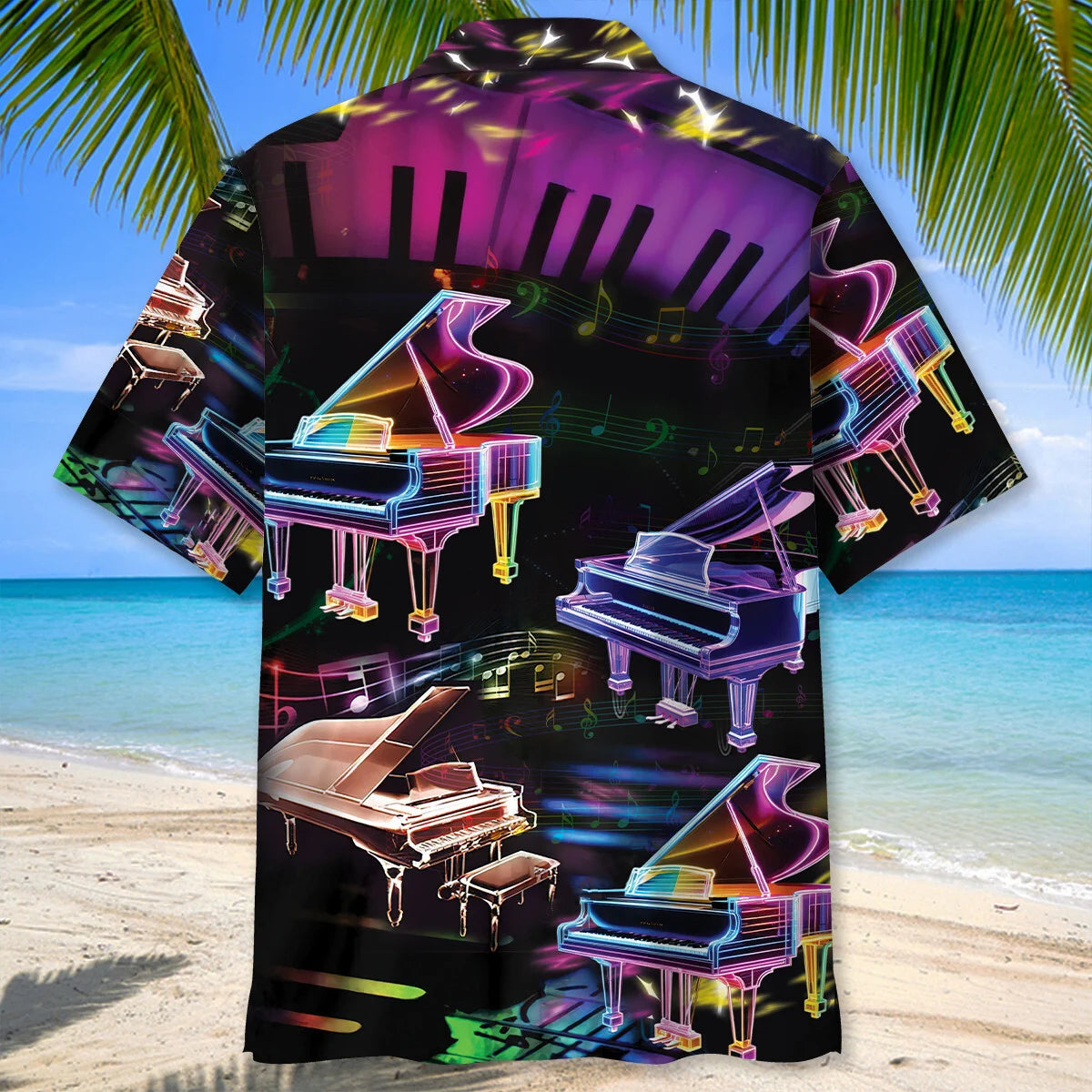Piano Neon Style Music Lover Hawaiian Shirt, custom shirt gift for men (view 2)