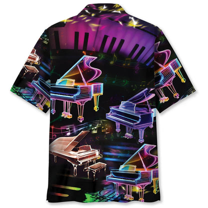 Piano Neon Style Music Lover Hawaiian Shirt, custom shirt gift for men (view 3)