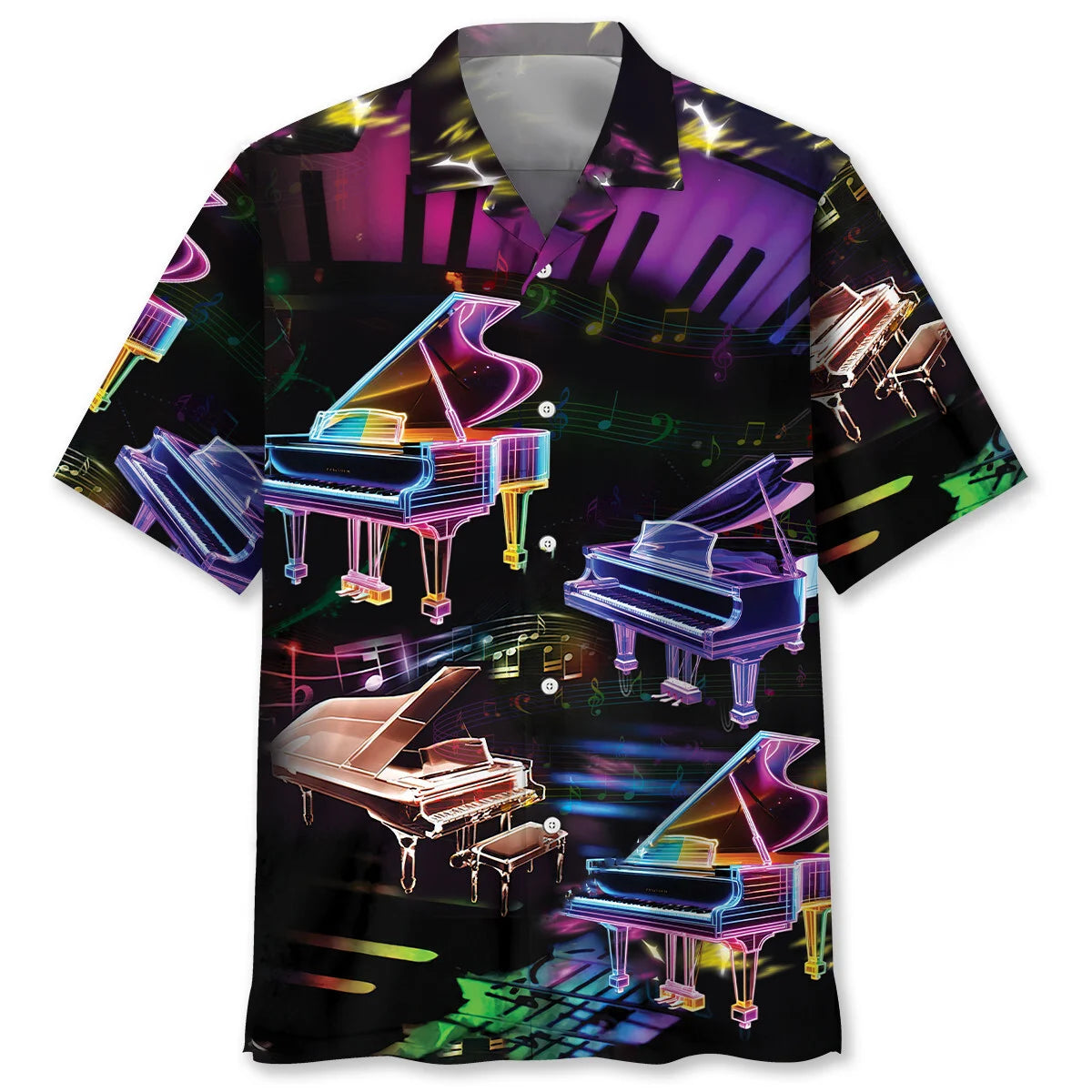 Piano Neon Style Music Lover Hawaiian Shirt, custom shirt gift for men (view 4)