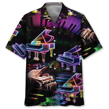 Piano Neon Style Music Lover Hawaiian Shirt, custom shirt gift for men (view 4)
