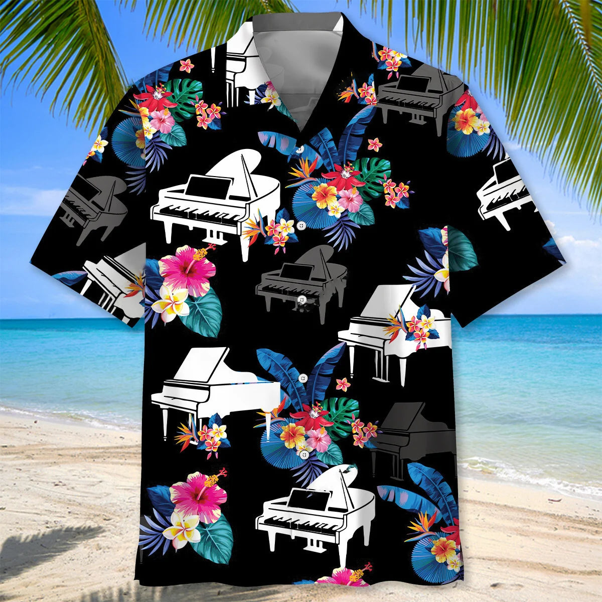 Piano Tropical Pattern Hawaiian Shirt, custom shirt gift for men