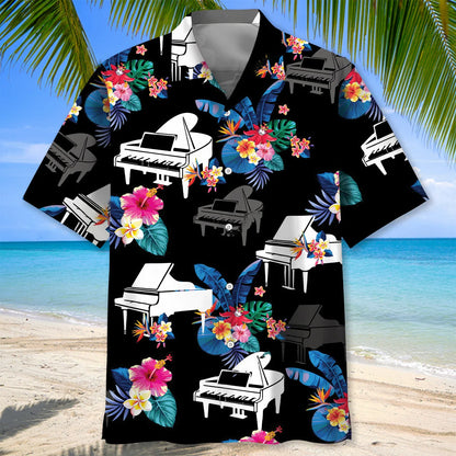 Piano Tropical Pattern Hawaiian Shirt, custom shirt gift for men