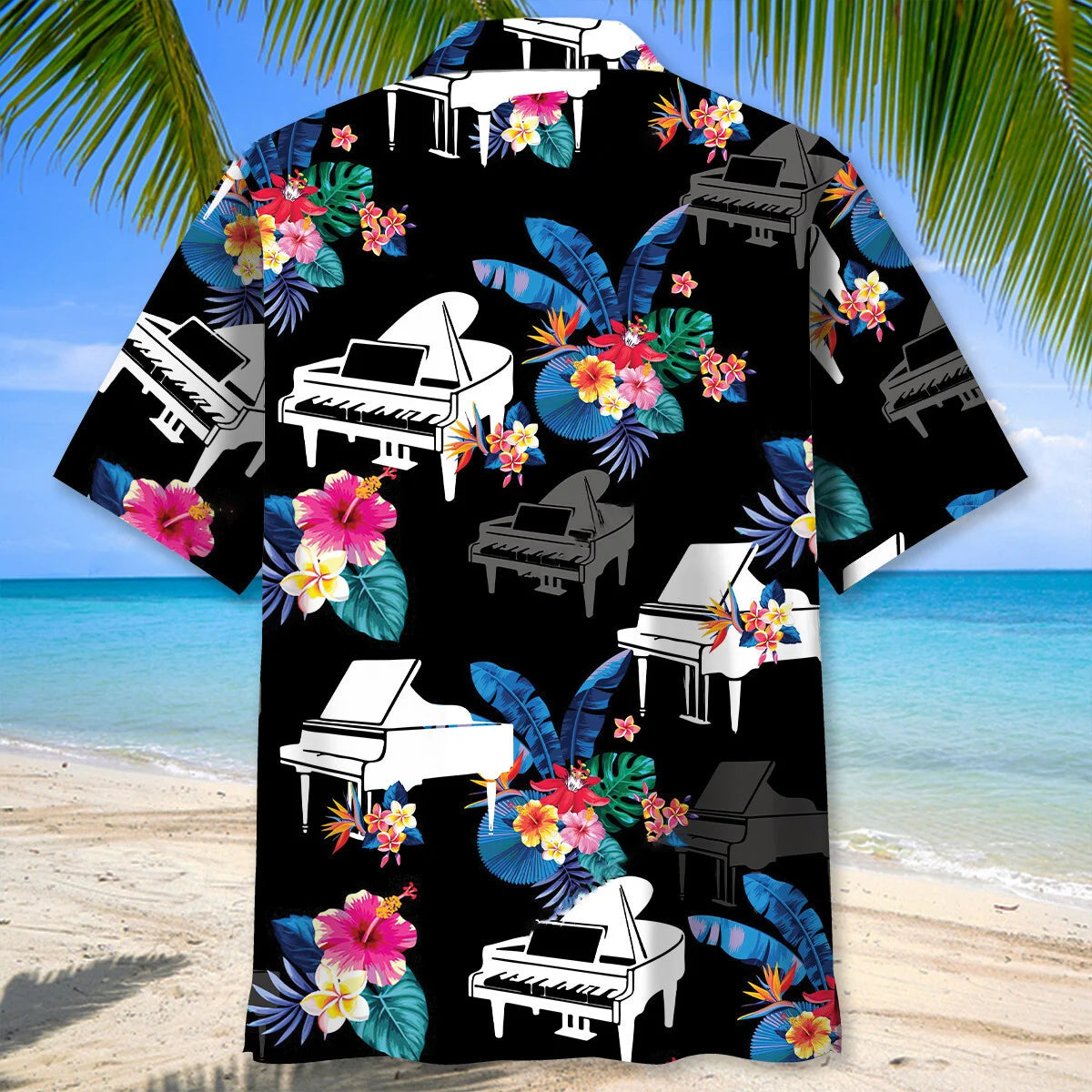 Piano Tropical Pattern Hawaiian Shirt, custom shirt gift for men (view 3)