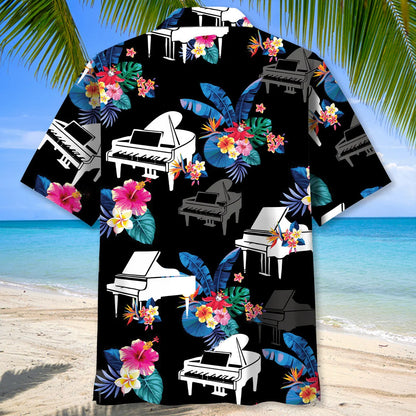 Piano Tropical Pattern Hawaiian Shirt, custom shirt gift for men (view 3)